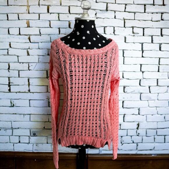 5/$65   American Eagle Womens Sweater Sz XS Peach Salmon Loose Weave Long Sleeve - Picture 1 of 9